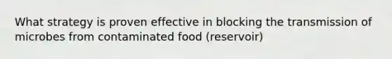 What strategy is proven effective in blocking the transmission of microbes from contaminated food (reservoir)