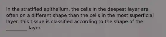 in the stratified epithelium, the cells in the deepest layer are often on a different shape than the cells in the most superficial layer. this tissue is classified according to the shape of the _________ layer.