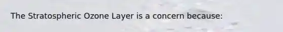 The Stratospheric Ozone Layer is a concern because: