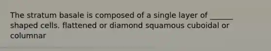 The stratum basale is composed of a single layer of ______ shaped cells. flattened or diamond squamous cuboidal or columnar