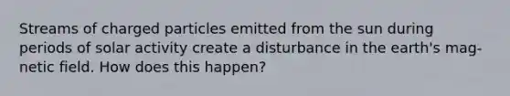 Streams of charged particles emitted from the sun during periods of solar activity create a disturbance in the earth's mag- netic field. How does this happen?