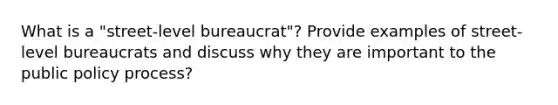 What is a "street-level bureaucrat"? Provide examples of street-level bureaucrats and discuss why they are important to the public policy process?