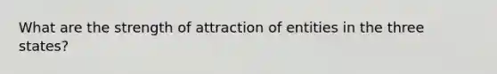 What are the strength of attraction of entities in the three states?