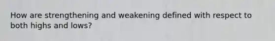 How are strengthening and weakening defined with respect to both highs and lows?