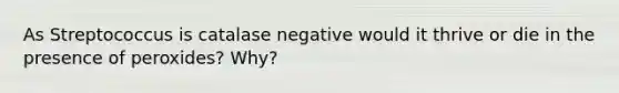 As Streptococcus is catalase negative would it thrive or die in the presence of peroxides? Why?