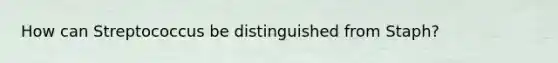 How can Streptococcus be distinguished from Staph?