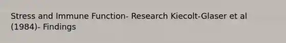 Stress and Immune Function- Research Kiecolt-Glaser et al (1984)- Findings