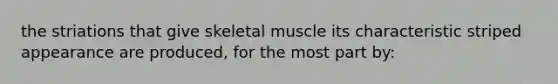 the striations that give skeletal muscle its characteristic striped appearance are produced, for the most part by: