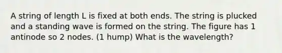 A string of length L is fixed at both ends. The string is plucked and a standing wave is formed on the string. The figure has 1 antinode so 2 nodes. (1 hump) What is the wavelength?