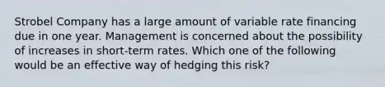 Strobel Company has a large amount of variable rate financing due in one year. Management is concerned about the possibility of increases in short-term rates. Which one of the following would be an effective way of hedging this risk?