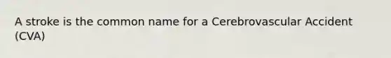 A stroke is the common name for a Cerebrovascular Accident (CVA)