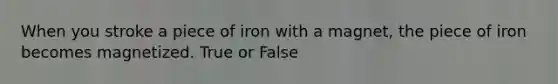 When you stroke a piece of iron with a magnet, the piece of iron becomes magnetized. True or False