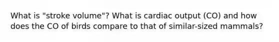 What is "stroke volume"? What is cardiac output (CO) and how does the CO of birds compare to that of similar-sized mammals?