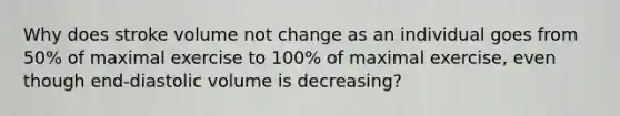 Why does stroke volume not change as an individual goes from 50% of maximal exercise to 100% of maximal exercise, even though end-diastolic volume is decreasing?