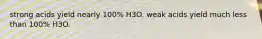 strong acids yield nearly 100% H3O. weak acids yield much less than 100% H3O.