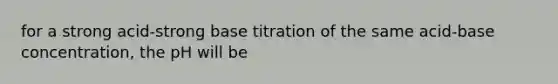 for a strong acid-strong base titration of the same acid-base concentration, the pH will be