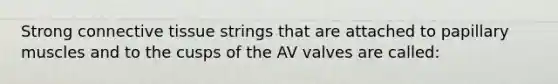 Strong connective tissue strings that are attached to papillary muscles and to the cusps of the AV valves are called: