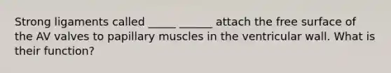 Strong ligaments called _____ ______ attach the free surface of the AV valves to papillary muscles in the ventricular wall. What is their function?