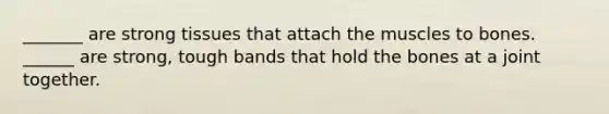 _______ are strong tissues that attach the muscles to bones. ______ are strong, tough bands that hold the bones at a joint together.