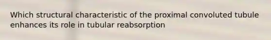 Which structural characteristic of the proximal convoluted tubule enhances its role in tubular reabsorption