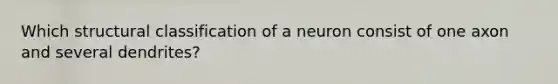 Which structural classification of a neuron consist of one axon and several dendrites?