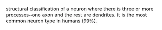 structural classification of a neuron where there is three or more processes--one axon and the rest are dendrites. It is the most common neuron type in humans (99%).