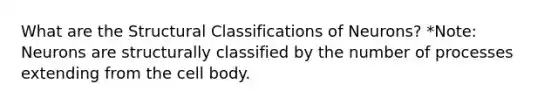 What are the Structural Classifications of Neurons? *Note: Neurons are structurally classified by the number of processes extending from the cell body.