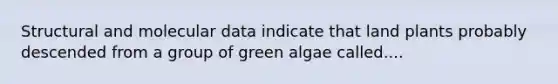 Structural and molecular data indicate that land plants probably descended from a group of green algae called....