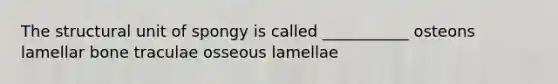 The structural unit of spongy is called ___________ osteons lamellar bone traculae osseous lamellae