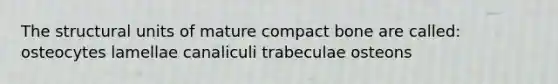 The structural units of mature compact bone are called: osteocytes lamellae canaliculi trabeculae osteons