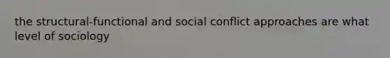 the structural-functional and social conflict approaches are what level of sociology