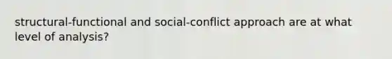 structural-functional and social-conflict approach are at what level of analysis?