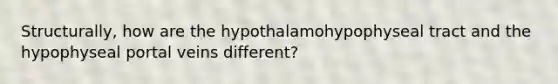 Structurally, how are the hypothalamohypophyseal tract and the hypophyseal portal veins different?