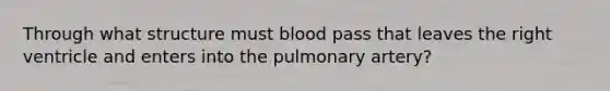 Through what structure must blood pass that leaves the right ventricle and enters into the pulmonary artery?