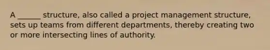 A ______ structure, also called a project management structure, sets up teams from different departments, thereby creating two or more intersecting lines of authority.