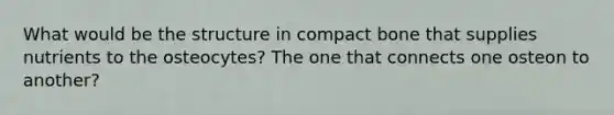 What would be the structure in compact bone that supplies nutrients to the osteocytes? The one that connects one osteon to another?