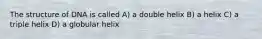 The structure of DNA is called A) a double helix B) a helix C) a triple helix D) a globular helix