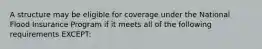 A structure may be eligible for coverage under the National Flood Insurance Program if it meets all of the following requirements EXCEPT: