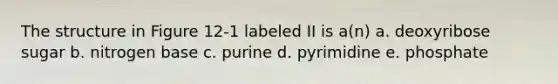 The structure in Figure 12-1 labeled II is a(n) a. deoxyribose sugar b. nitrogen base c. purine d. pyrimidine e. phosphate