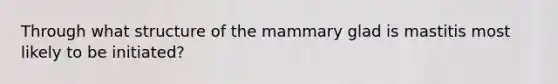 Through what structure of the mammary glad is mastitis most likely to be initiated?