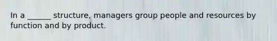 In a ______ structure, managers group people and resources by function and by product.