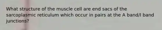 What structure of the muscle cell are end sacs of the sarcoplasmic reticulum which occur in pairs at the A band/I band junctions?