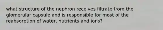 what structure of the nephron receives filtrate from the glomerular capsule and is responsible for most of the reabsorption of water, nutrients and ions?