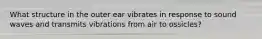 What structure in the outer ear vibrates in response to sound waves and transmits vibrations from air to ossicles?