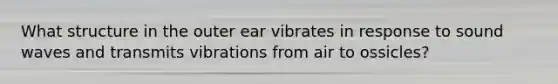 What structure in the outer ear vibrates in response to sound waves and transmits vibrations from air to ossicles?