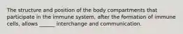 The structure and position of the body compartments that participate in the immune system, after the formation of immune cells, allows ______ interchange and communication.