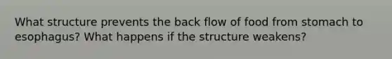 What structure prevents the back flow of food from stomach to esophagus? What happens if the structure weakens?