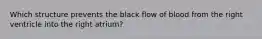 Which structure prevents the black flow of blood from the right ventricle into the right atrium?