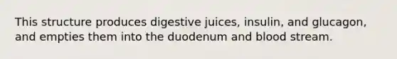 This structure produces digestive juices, insulin, and glucagon, and empties them into the duodenum and blood stream.