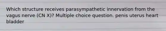 Which structure receives parasympathetic innervation from the vagus nerve (CN X)? Multiple choice question. penis uterus heart bladder